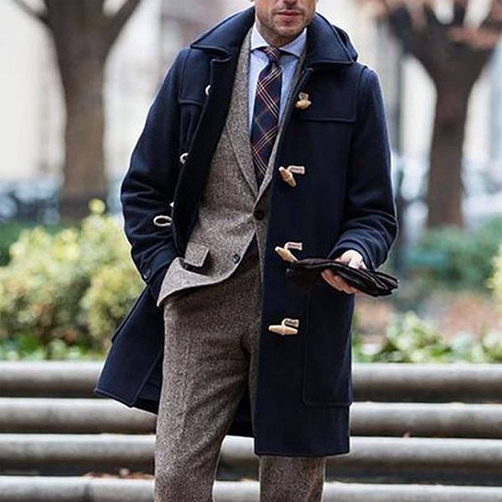 Cappotti Uomo Taglie Forti - Giacca Uomo Invernale Media Lunghezza con Cappuccio in Lana per Tempo Freddo e Ventoso Protezione Termica Superiore