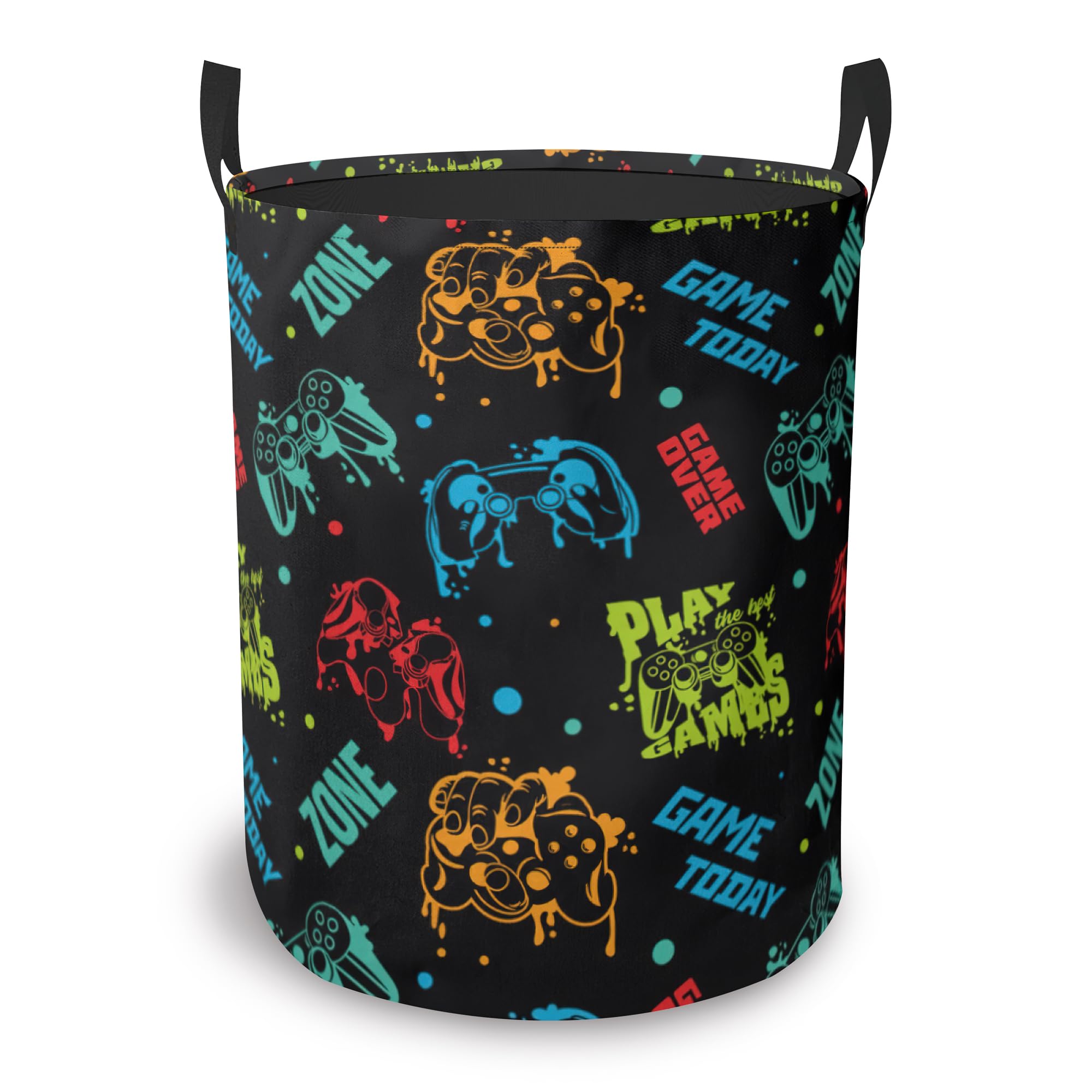 Colorful Game Controller Laundry Hamper Large Canvas Fabric Lightweight Storage Basket/Dirty Clothes Collapsible Waterproof for College Dorms, Boys and Girls Bedroom,Bathroom
