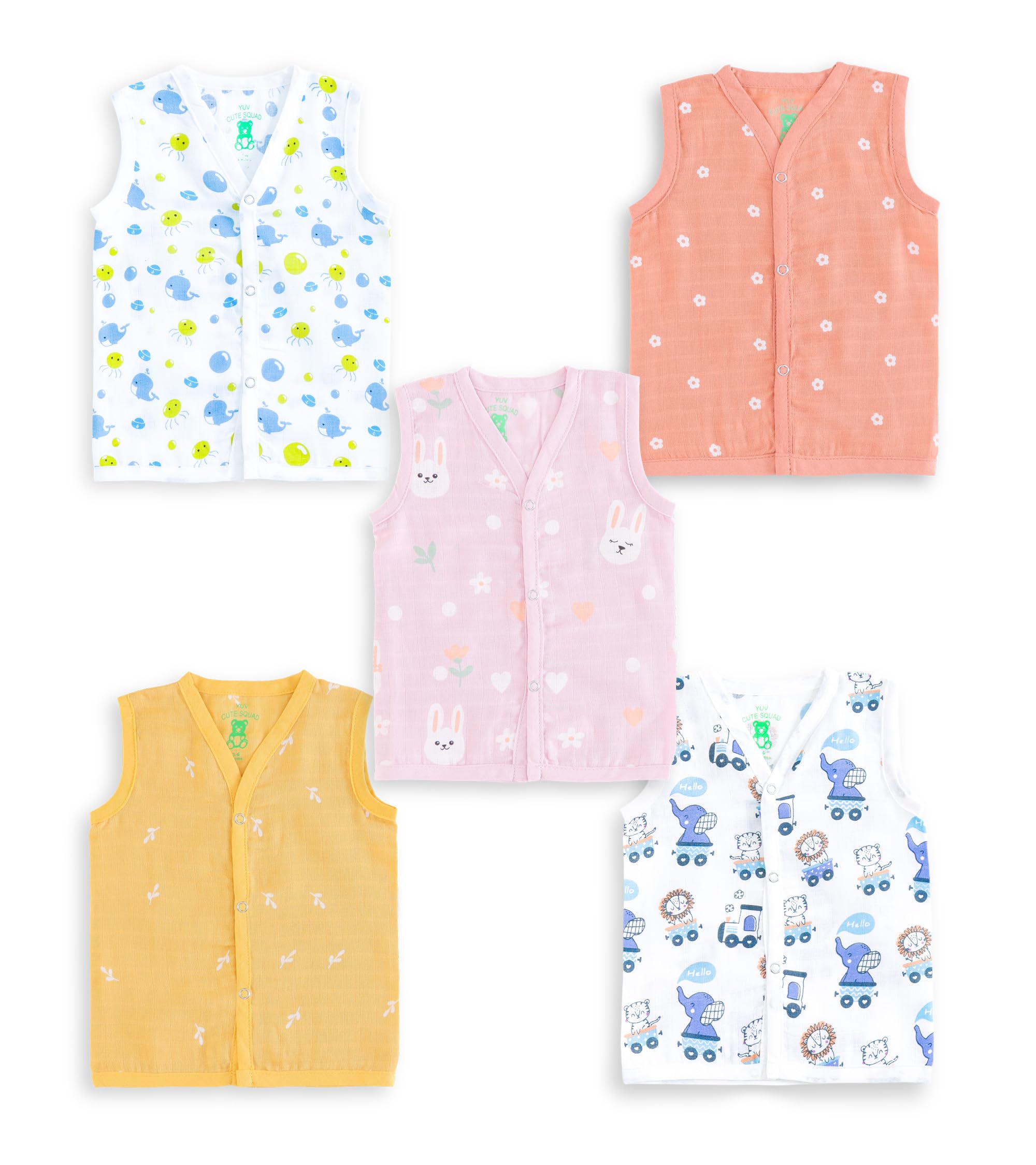 yuv Baby Boys & Girls 100% Cotton Muslin Jabla Printed Snap Button T-Shirts, Pack of 5-picture-28