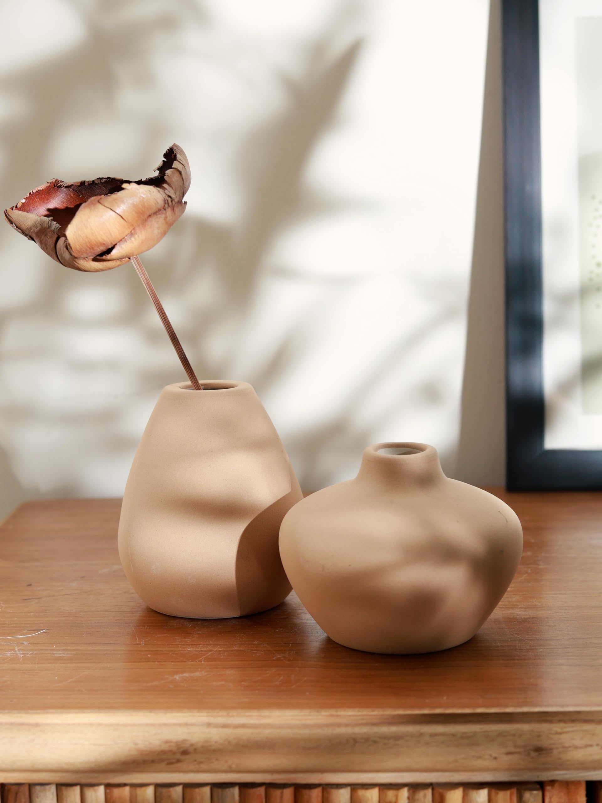 Craftribal Handmade Ceramic Decorative Brown Flower Bud Vases Set of 2| Minimalist Matte Finish, Modern Home Dcor Accent for Living Room, Flowers, Bedroom, Office & Gifting-image-27