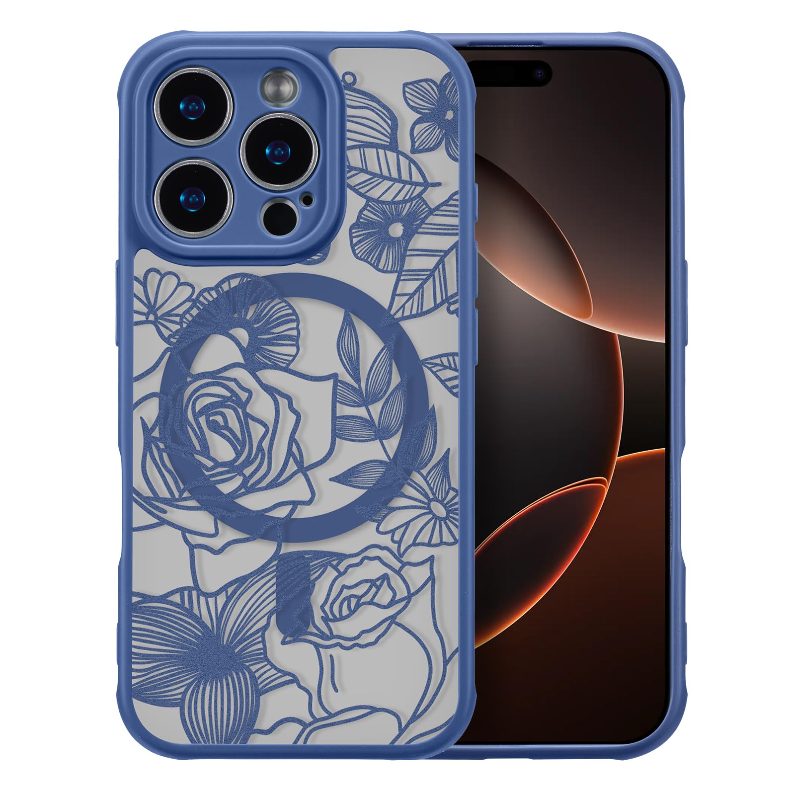 XIZYO Magnetic Case for iPhone 16 Pro Floral Rose Cute Phone Case [Compatible with Magsafe] for Women Girls Aesthetic Pattern Slim TPU Shockproof