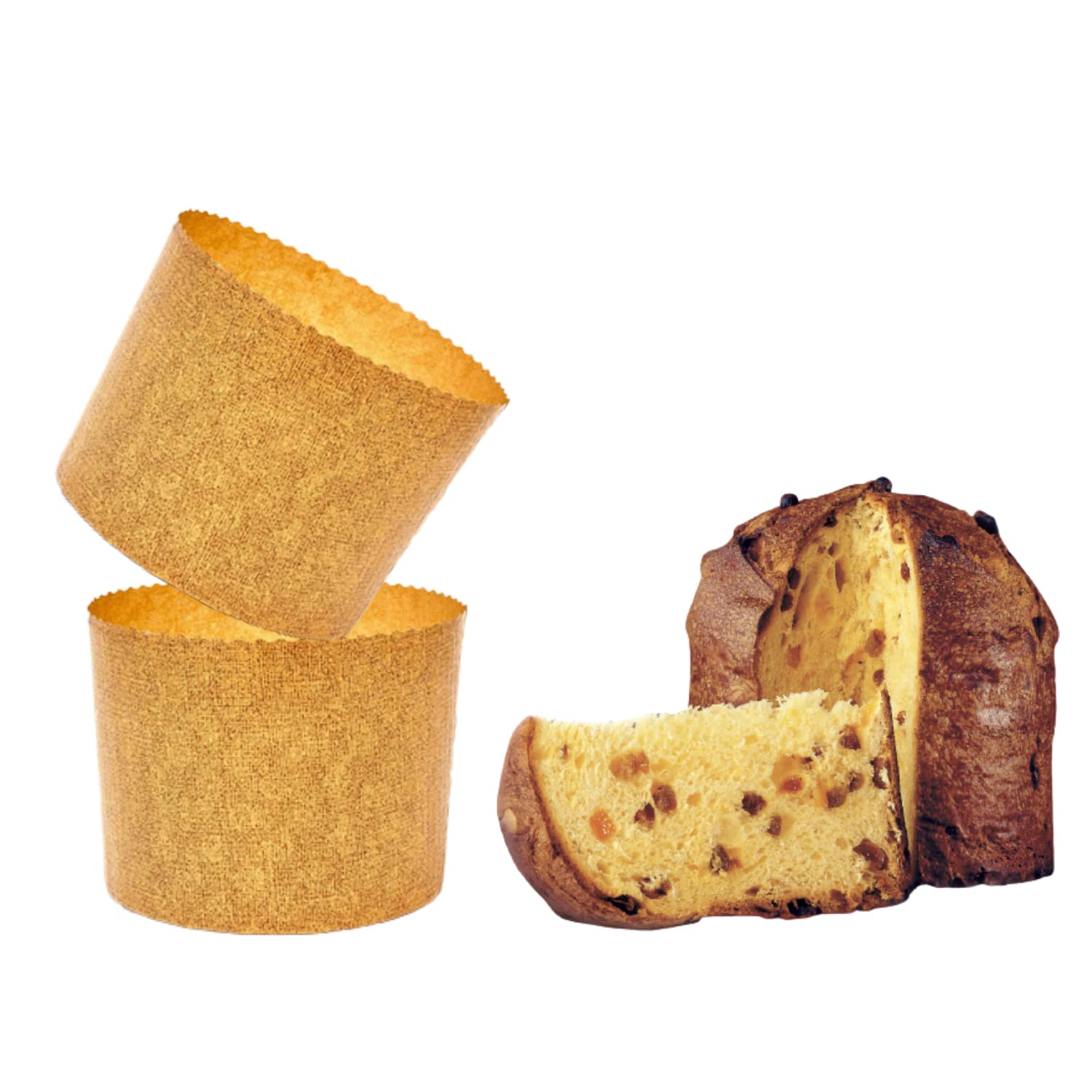 FAH - Kit Stampo Panettone Alto 1 Kg + Spillone Panettone + 5 Sacchetti Panettone con Chiusure, Pirottini Panettone 1 Kg Professionale di Carta Naturale di Pura Cellulosa Resistente al Calore 200°C