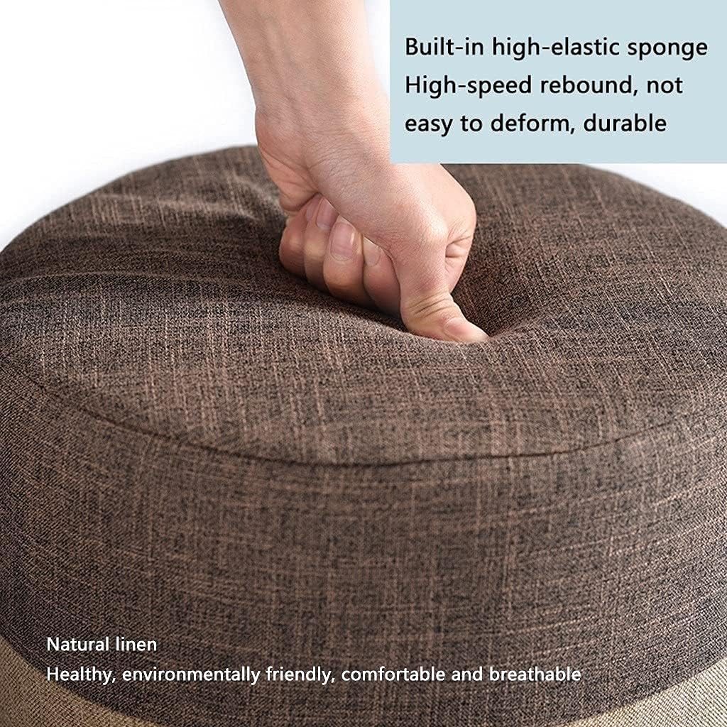 Minimalist Fashion Creative Linen Sofa Bench Colorful Leisure Footstool Removable Cover and High Elastic Sponge Cushion for Bedroom/Living Roomcasual/Round Orange