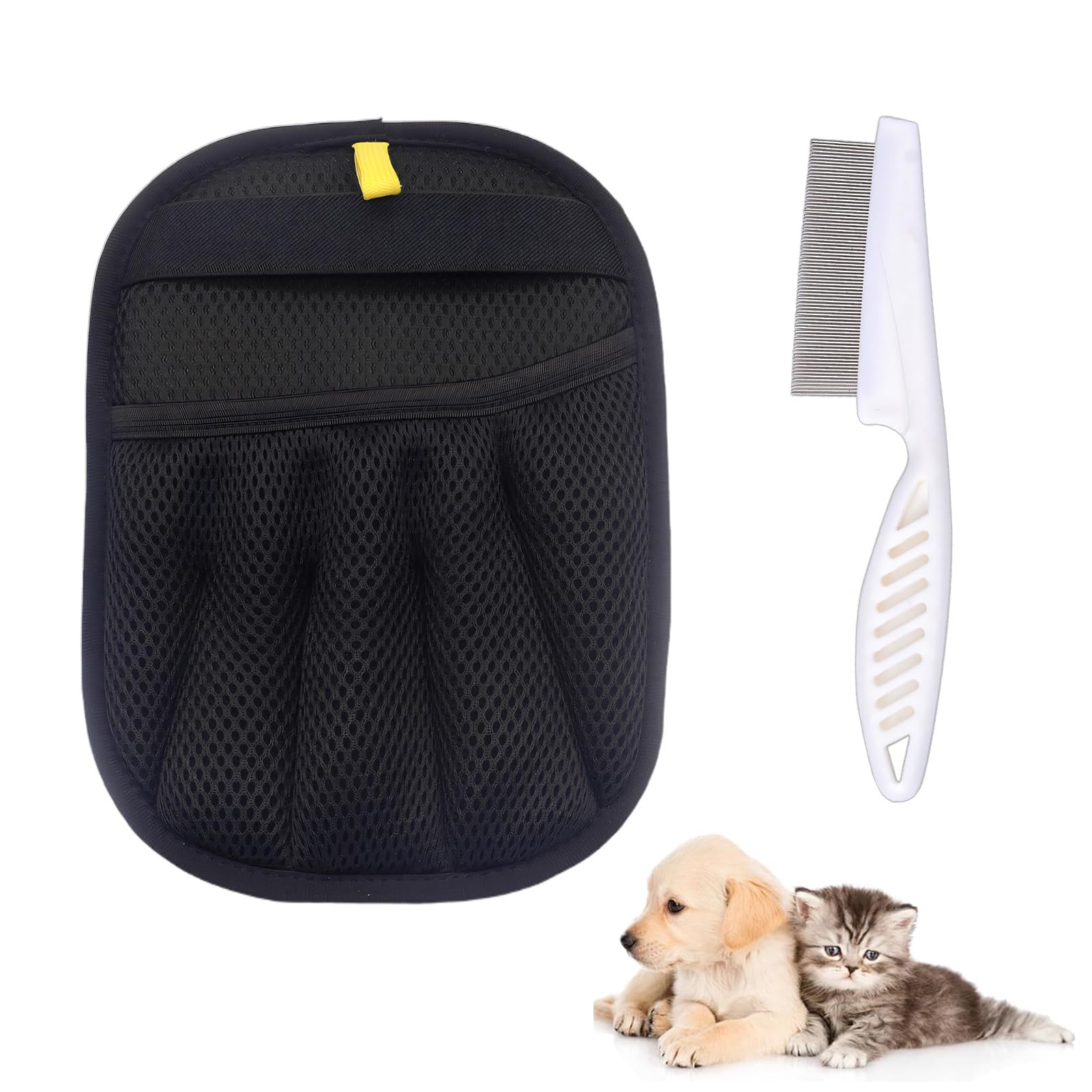 2PCS Gant Anti Poils Animaux & Peigne Chat – Gant Poil Chat Chien Double Face Réutilisable, Toilettage du Chien et du Chat, Brosse Poils Animaux, pour Meubles Vêtements Canapé Auto