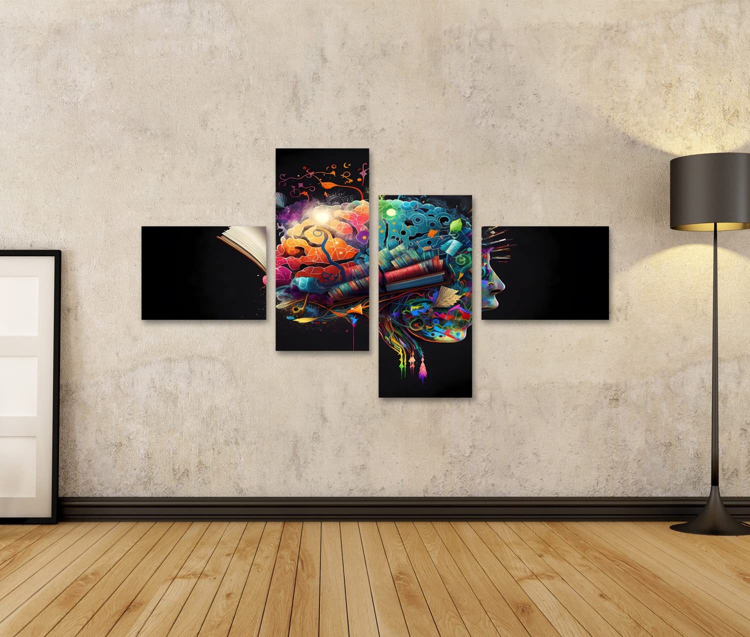 islandburner Tableau sur Toile Cerveau Coloré Croquis Centre Éducation Icônes Livres Engrenages Stylo KO Cadre Affiche Poster Murale Tableaux
