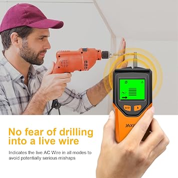 Stud Finder Wall Scanner - 5 in 1 Stud Finder Tool w/Smart Chip and HD LCD Display, Stud Detector Beam Finders for the Center and Edge of Wood AC Wire Metal Studs Joist Pipe (Orange Juice)