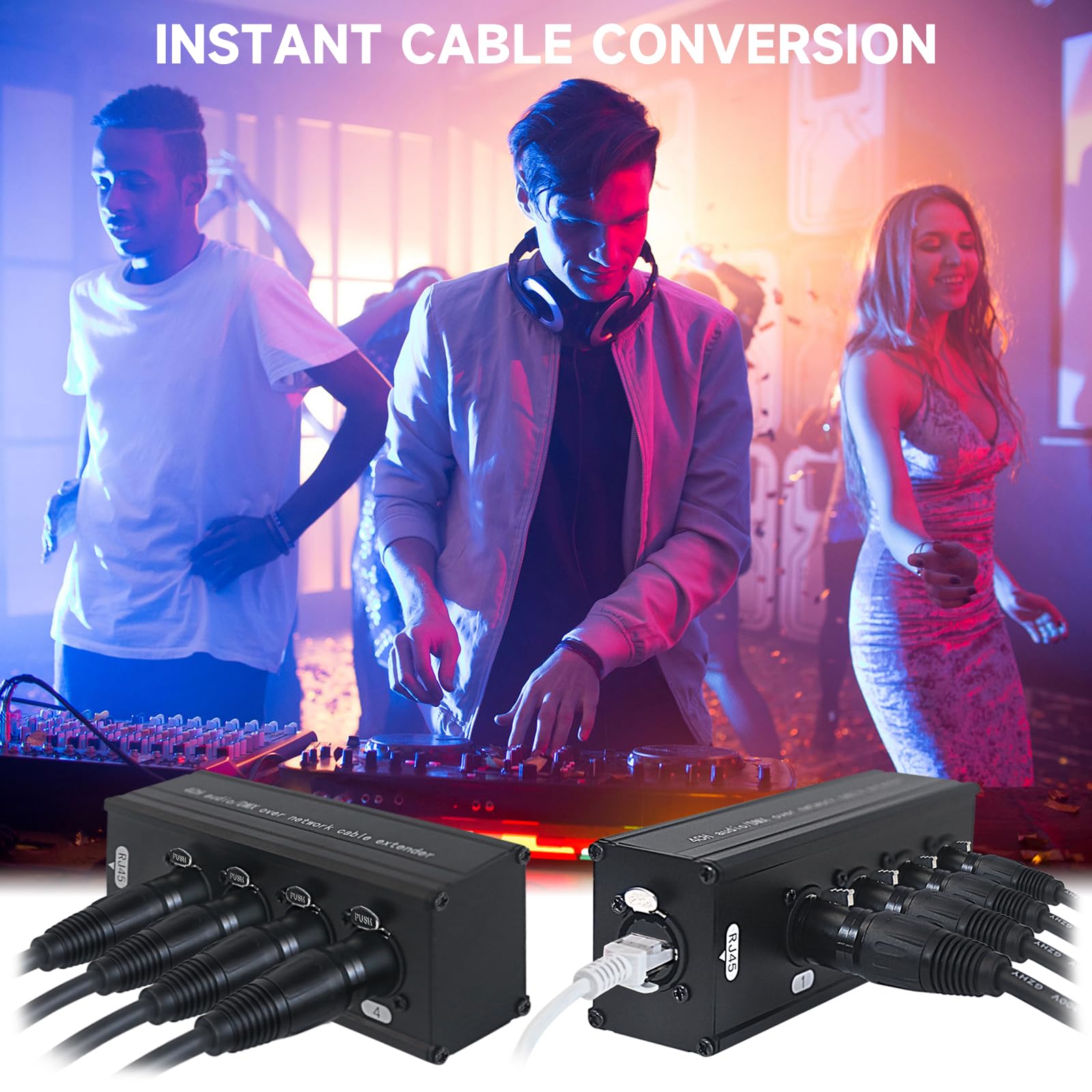 4 Canali Multi Rete, Cavi XLR Maschio e Femmina a 3 Pin e Ethercon, Estenditore di Cavo DMX su Rete, Compatibile con Estenditore Ethernet RJ45 Cat5/Cat6 (1 Coppia: 4 Maschio + 4 Femmina)