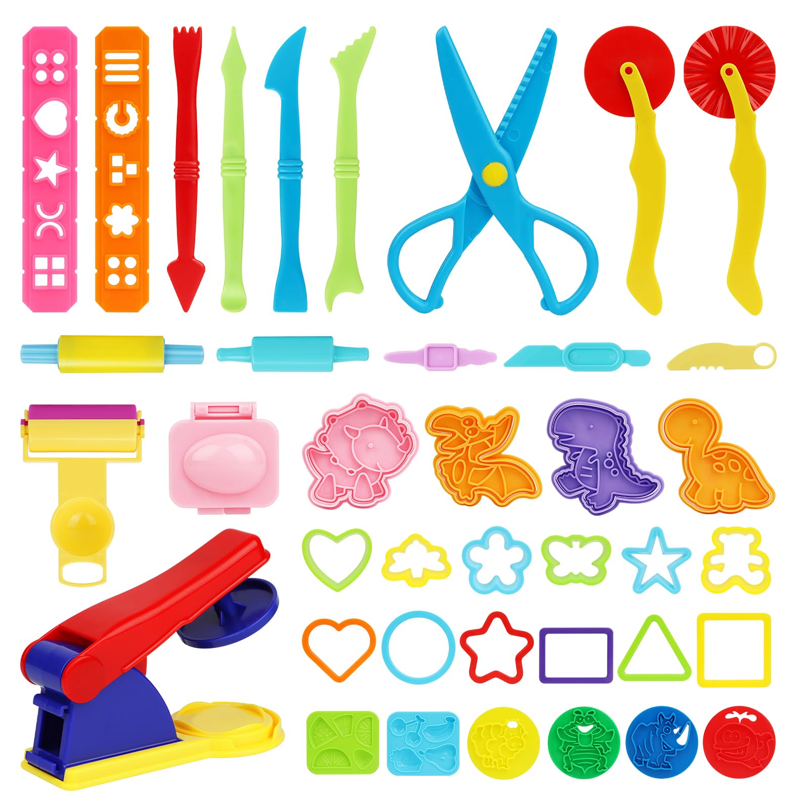 RISVOWO 40 Piezas de Moldes Plastilina, Accesorios de Arcilla de Modelado, Manualidades Extrusor Maquina de Plastilina Juego Plastilina, Herramientas Plastilina para Niños, Regalos para Niñas y Niños
