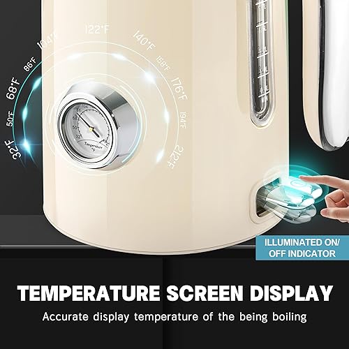 Miniatura 8 de SUSTEAS Hervidor eléctrico  Hervidor de té caliente de 57 onzas con termómetro, olla de té de acero inoxidable de calentamiento rápido de 1500 W,