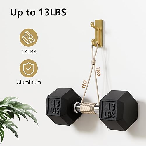 Miniatura 6 de Ganchos de pared autoadhesivos dorados para abrigos, gancho doble de acero inoxidable resistente para ropa, toallas, llaves, bolso, mochila, bolsa,