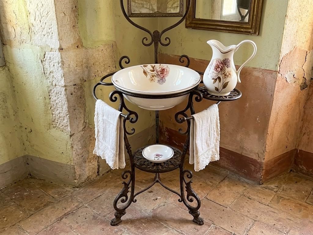 Set Toilette in ceramica per Lavabo Bagno Antico FIORI Made In ITALY