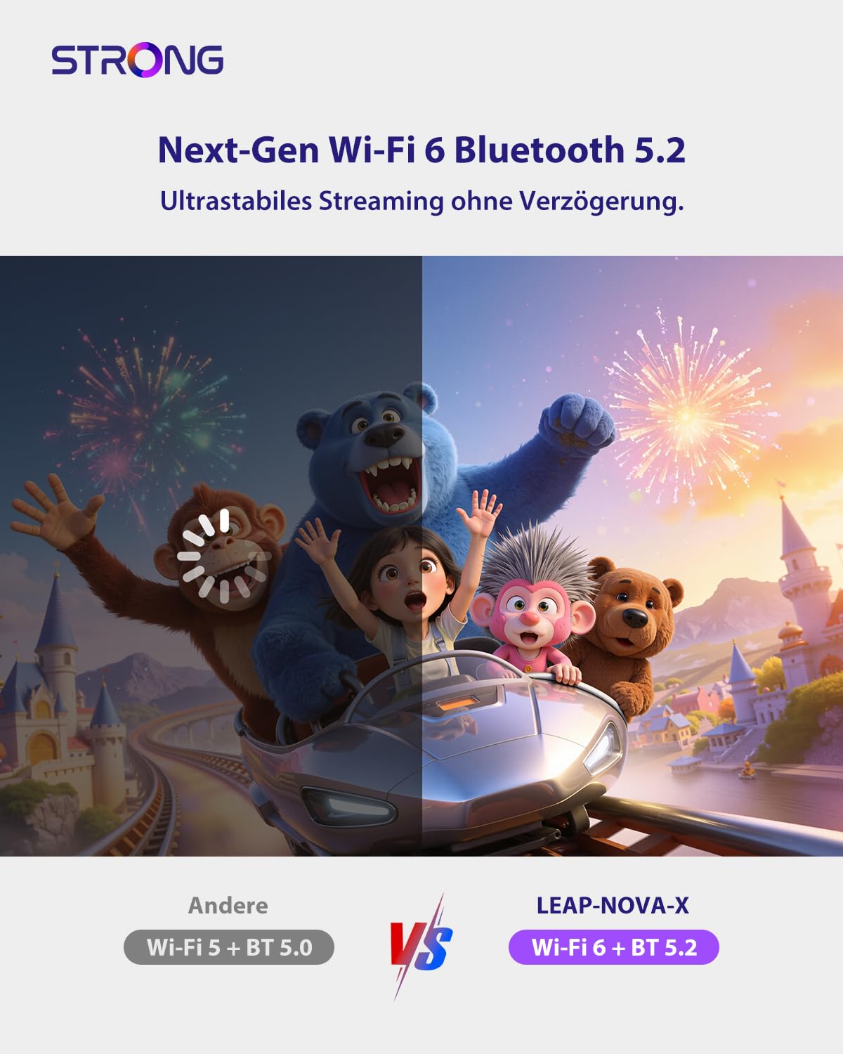 STRONG LEAP-NOVA-X Streaming TV Stick 4K Ultra HD Android 14 32GB Dolby Vision HDR10+ Wi-Fi 6 HDMI 2.1 Sprachsteuerung