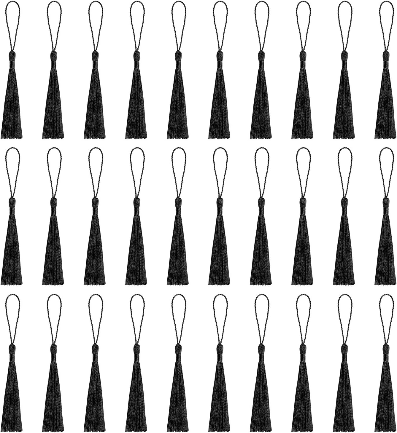 VAPKERVAPKER 30 Pieces Black Tassels 13cm/5-Inch Silky Handmade Soft Mini Tassels Floss Bookmark Tassels with 2-Inch Cord Loop for Jewelry Making, DIY Projects, Bookmarks