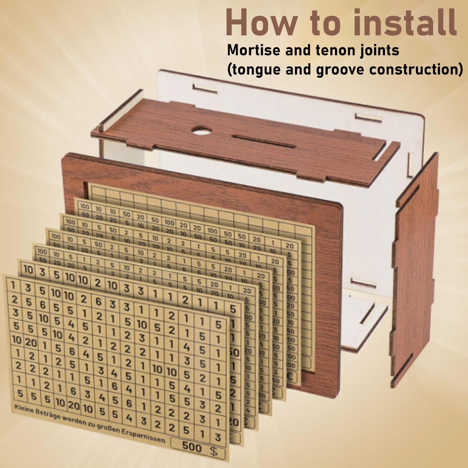 Amazon | MIULUIRIN 木製貯金箱 貯金箱 20000ドル 目標貯金 チャレンジボックス 再利用可能なアクリル製画板付き  男の子/子供へのギフト(カラー:B ブラウン、サイズ:C 3000ドル) | 貯金箱 | おもちゃ