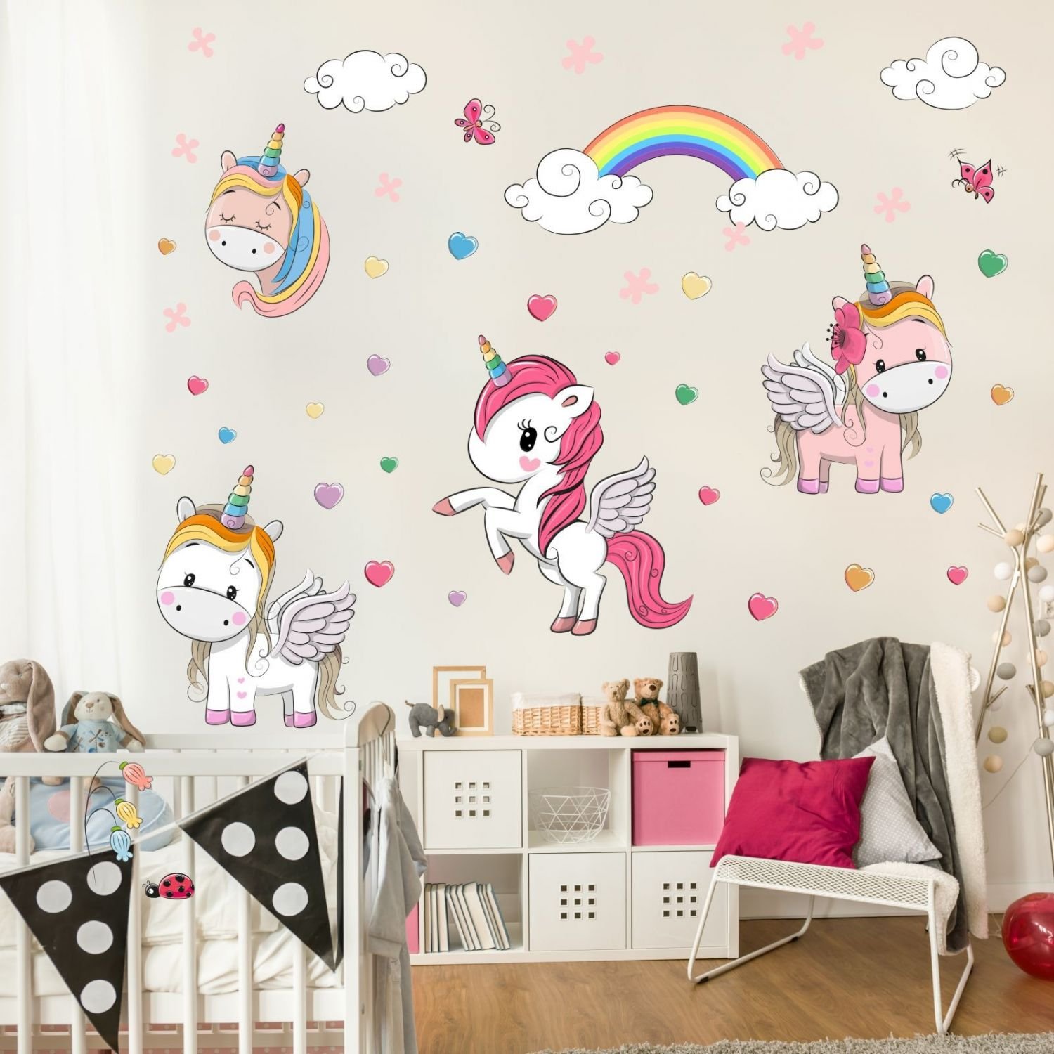 nikima - 086 Wandtattoo Einhorn Regenbogen Kinderzimmer Deko - in 6 Größen - niedliche Kinderzimmer Sticker und Aufkleber süße Wanddeko Wandbild Junge Mädchen Größe 2000 x 1120 mm