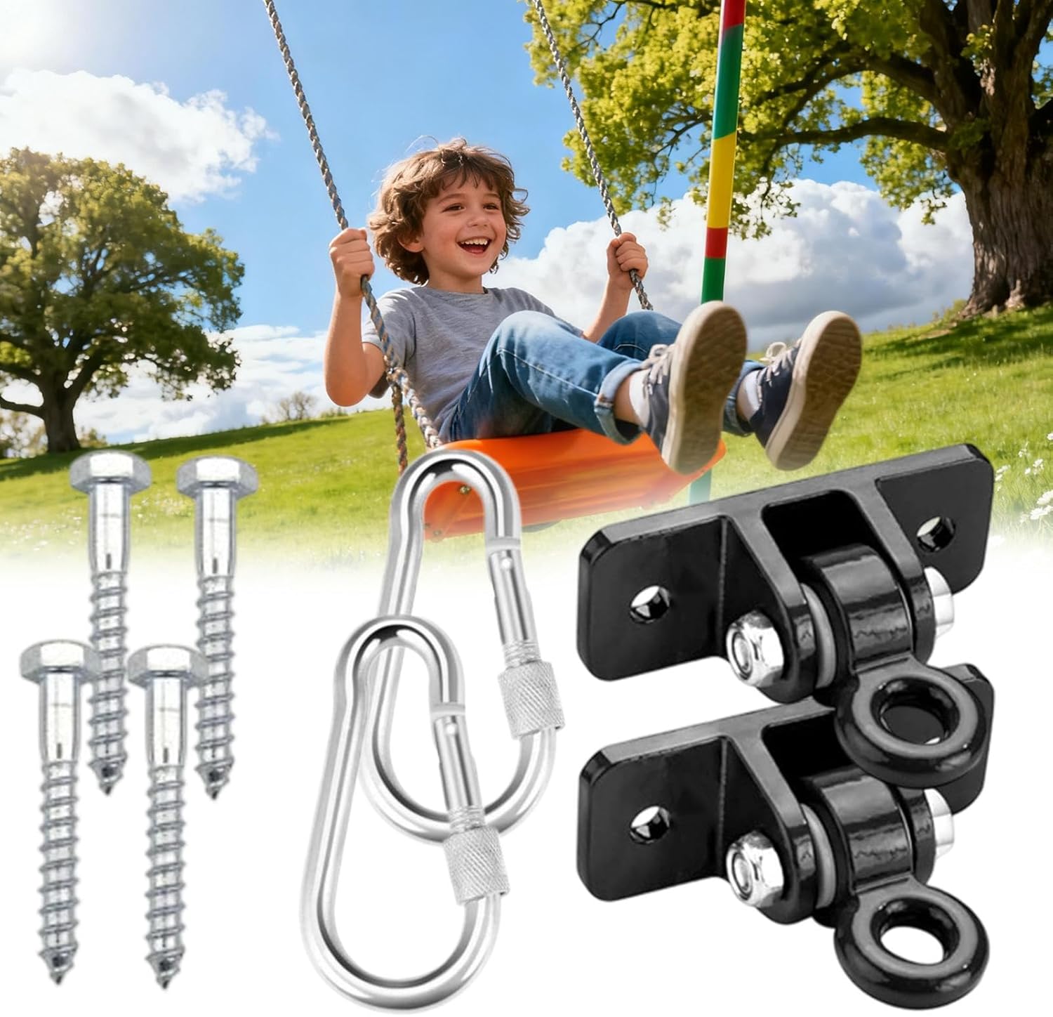 Porch Swing Hangers Set, Heavy Duty Swing Mount Brackets, Punch Bag Ceiling Hook Hardware, Stainless Steel Swings Suspension Kit, Secure Hanging Mount Accessories for Playground Backyard Porch