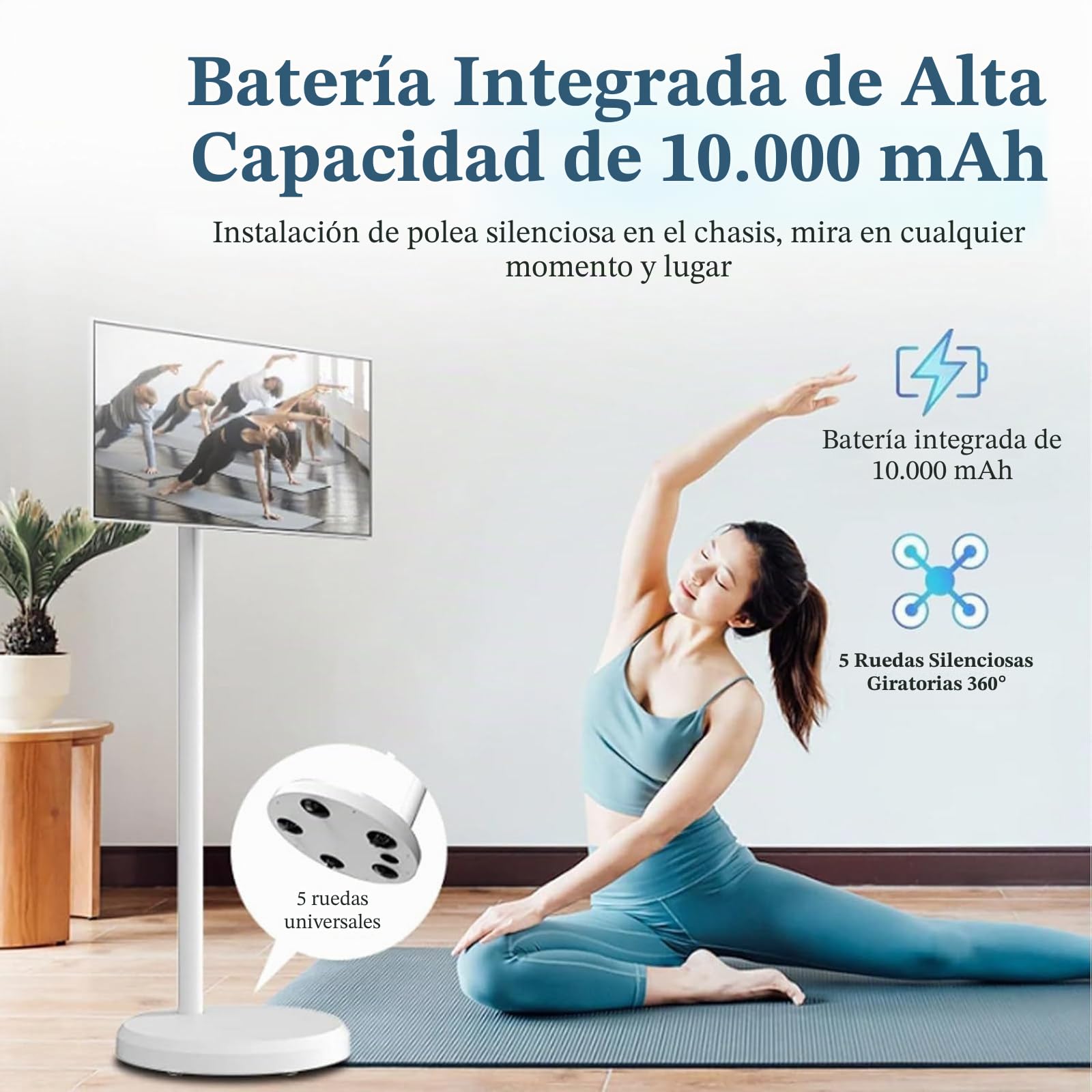Smart TV portátil de 24 pulgadas, 1920 x 1080 píxeles, pantalla táctil portátil, batería integrada, ajustable en todos los ángulos, televisor pequeño para dormitorio, baño, cocina, camping 4+64G