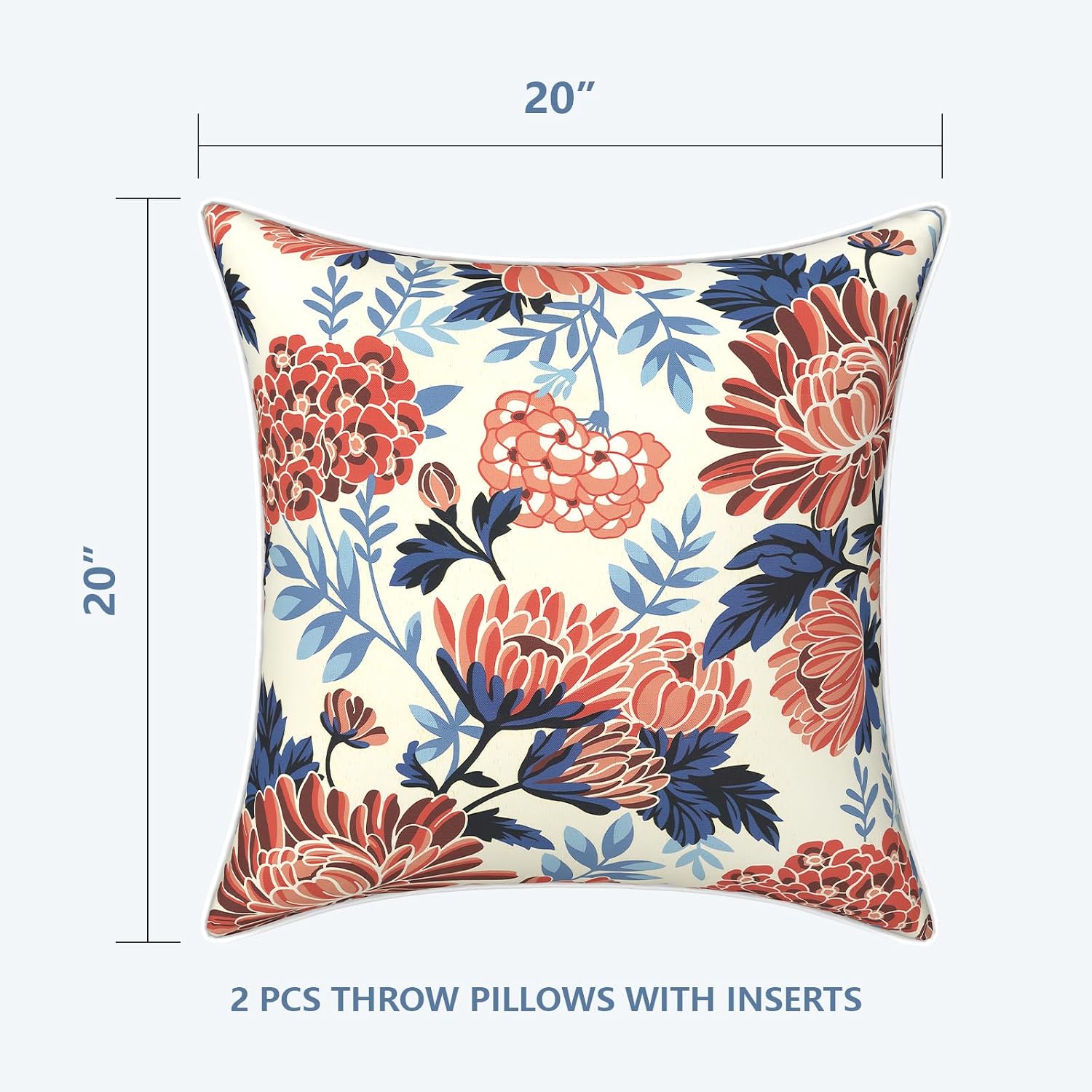 lvtxiii outdoor/indoor throw pillows, decorative patio accent pillows, fluffy water repellent garden cushions for home patio coach sofa use, 20×20 inch, pack of 2, red chrysanthemum 20" x 20" (pack of 2) red chrysanthemum