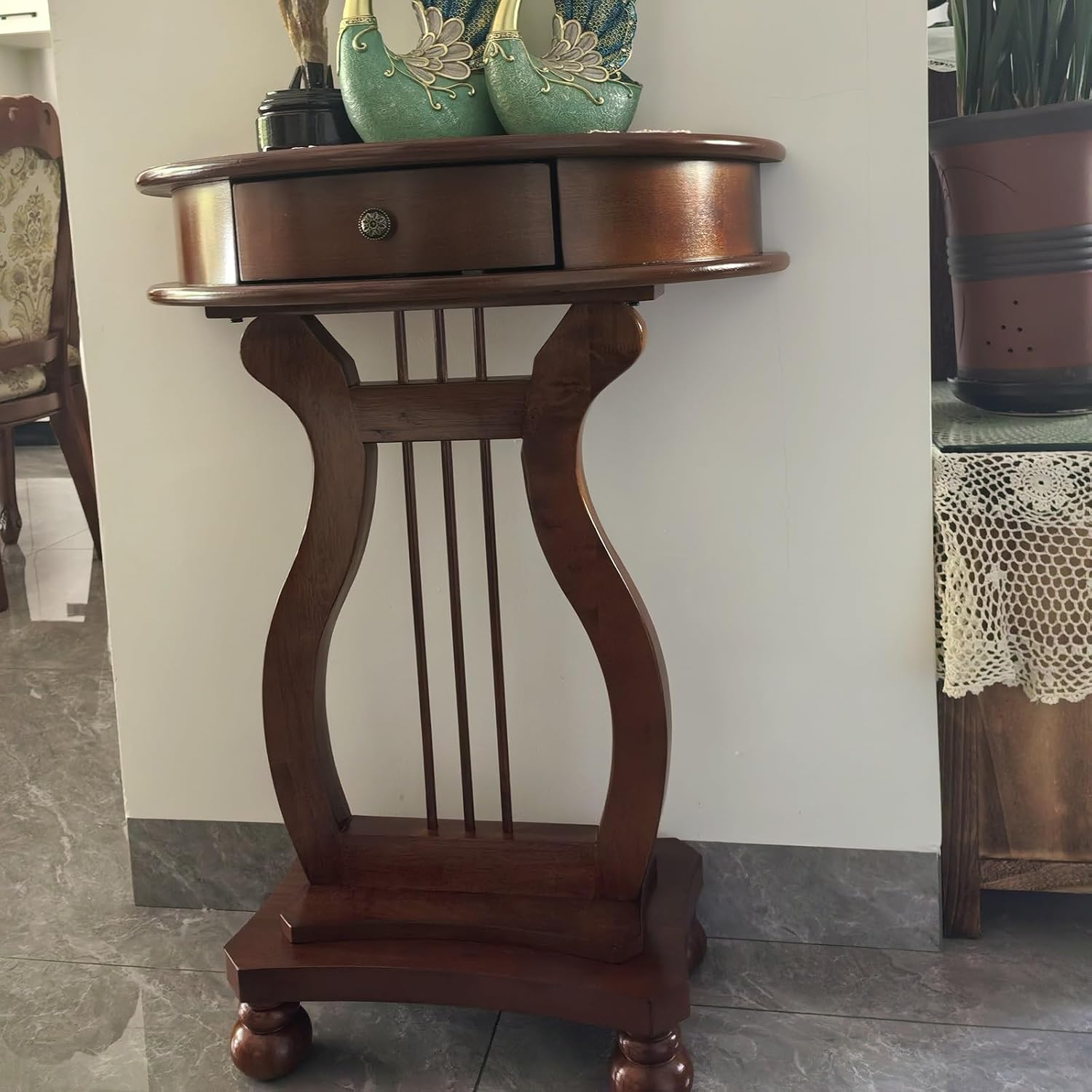 Half Moon Console Table, Solid Wood Console Tables with Drawer, for Living Room, Hallway, Foyer, Natural(White)