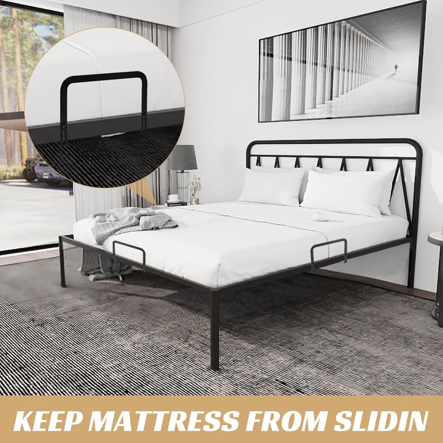 Mattress Retainer Bar Keep Mattress Stopper from Sliding,Non Slip Bed Slide Stopper to Prevent Sliding Holder in Place Gripper for Metal Bed Frame - 5 PCS