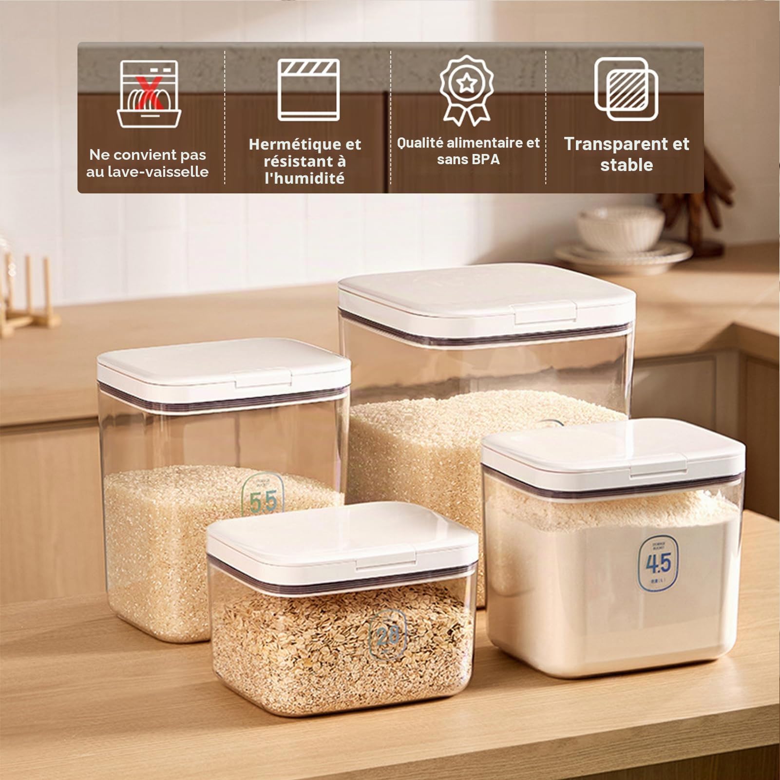 Contenant de Riz 10kg avec Tasse de Mesure, Couvercle Flip-top | Bocuse de Stockage de Farine 11Litres sans BPA, Boîte Hermétique pour le Stockage de Nourriture Sèche pour Cuisine