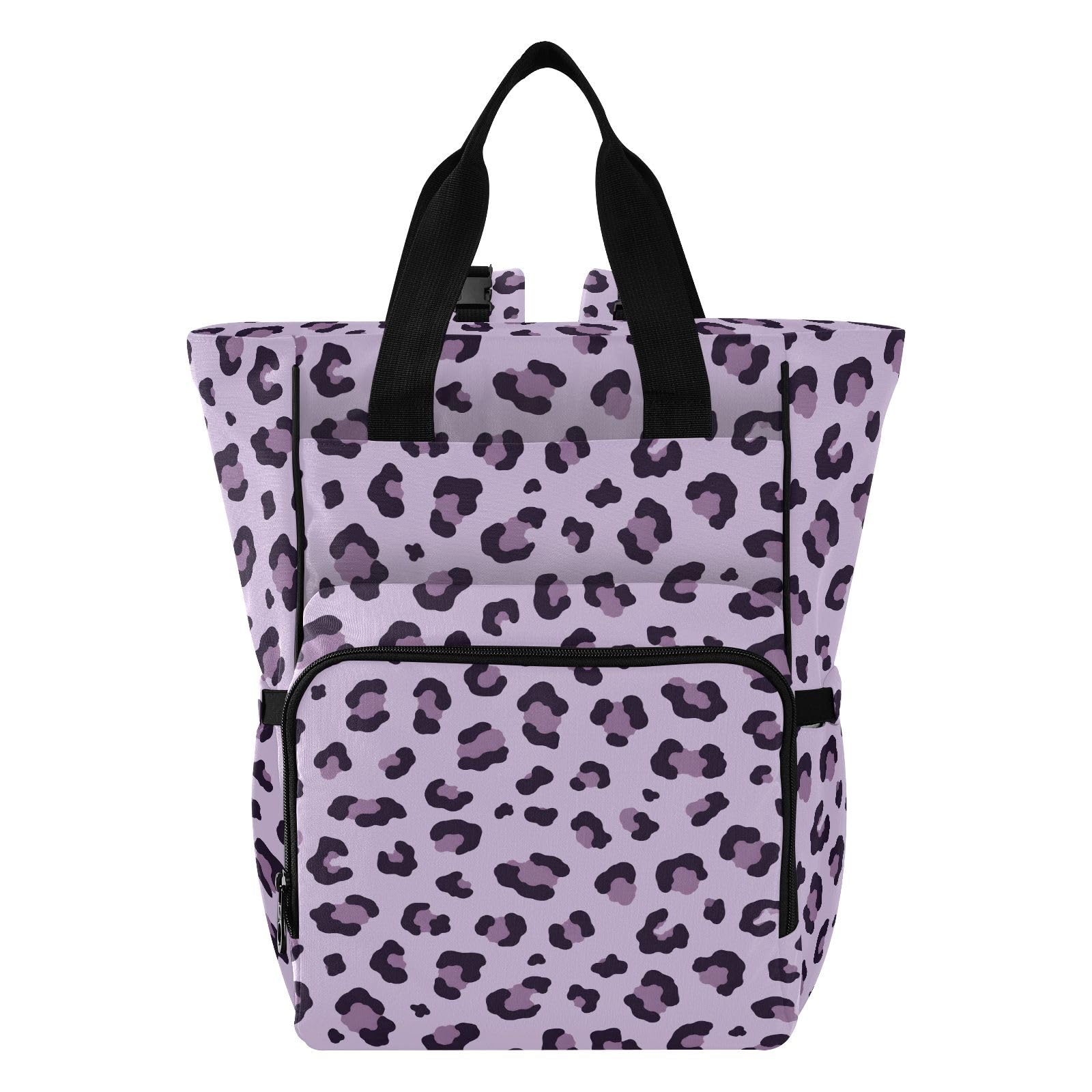 Mnsruu Borsa per pannolini per bambini viola con stampa leopardata borsa grande borsa impermeabile da viaggio borse per pannolini per mamme e papà