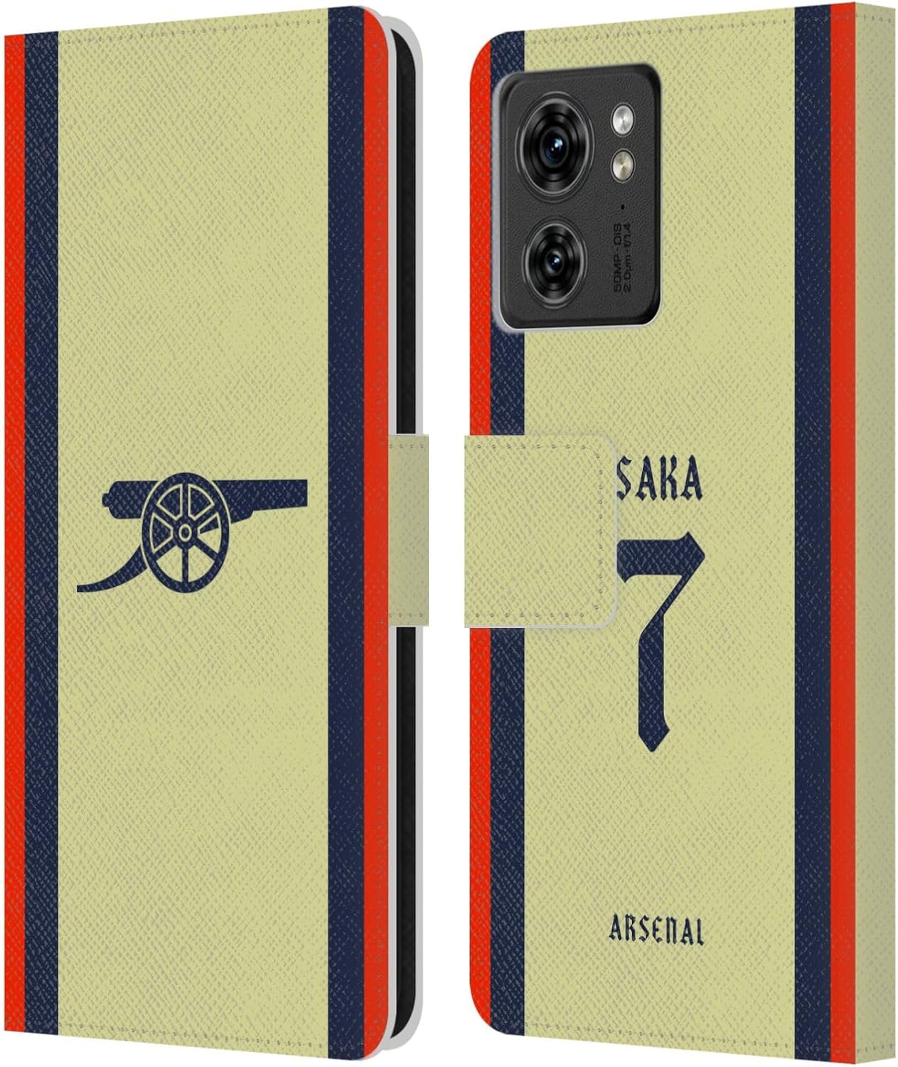 Head Case Designs Officially Licensed Arsenal FC Bukayo Saka 2021/22 Players Away Kit Leather Wallet Case Compatible with Motorola Moto Edge 40/Edge (2023)