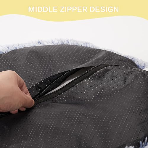 Miniatura 6 de Bedfolks Cama calmante para perros con forma de dona, camas redondas esponjosas de 36 pulgadas para perros grandes, cama de felpa antiansiedad, cama