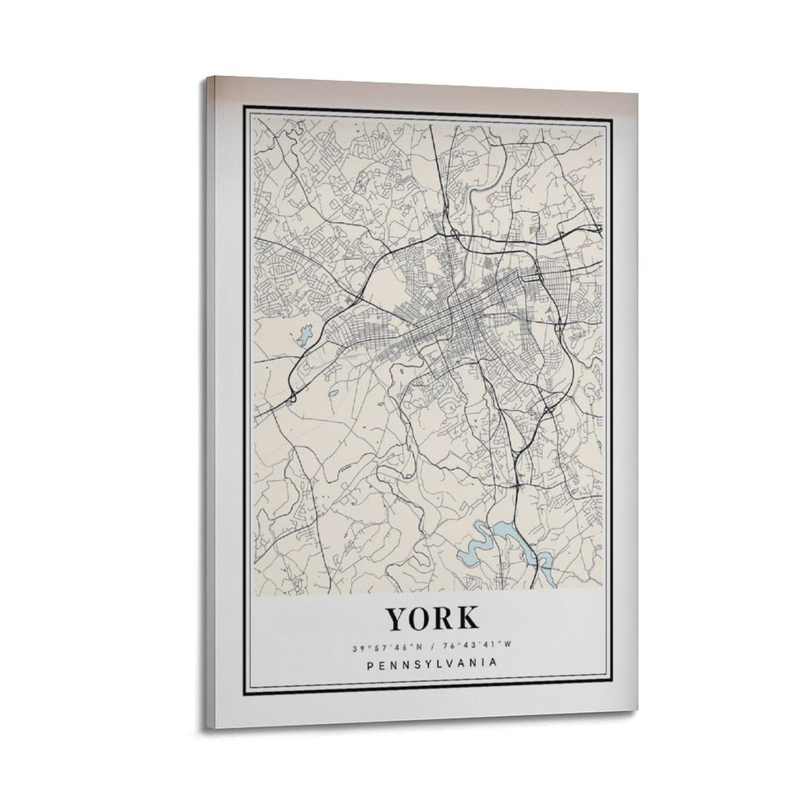xiaoxiaoshen York PA Map Canvas Poster Wall Art Prints Room Aesthetic Murals Bedroom And Living Decorations 24x36inch(60x90cm)