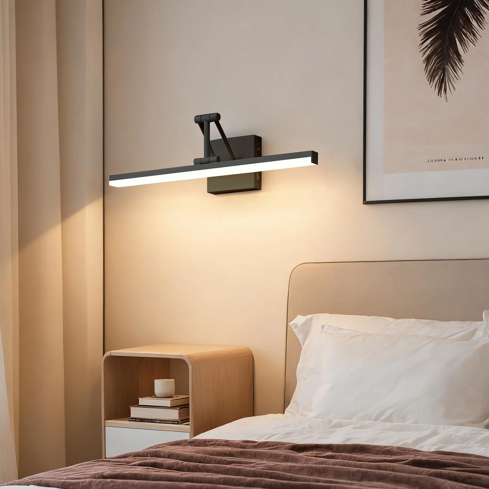 Sytmhoe Nero 12W Luce Da Specchio Bagno 3000K 4500K 6000K Con Interruttore, 48,5 CM Alluminio Applique Per Specchiera Bagno Con Staffa Telescopica, Illuminazione Quadri Lampada Camera Da Letto