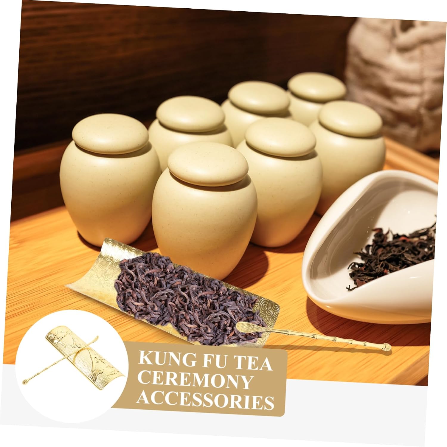 Mikinona Random Color Handcrafted Tea Scoop Set Copper Alloy Tea Ceremony Accessories Includes and for