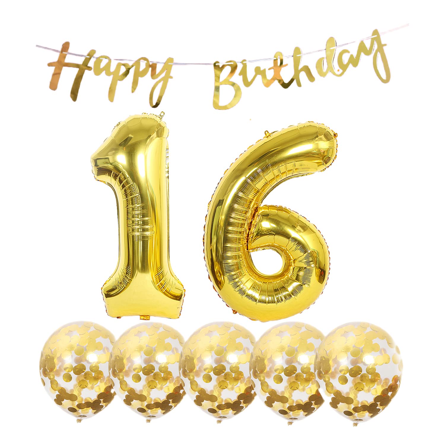 16th Birthday Decoration Happy Birthday Banner Balloons 16 Years Old Birthday Party Supplies Helium Balloons Number 16 Balloons Latex Balloon Foil