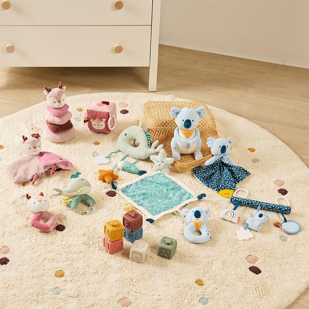 Miniland Pack Regalo Bebé Recién Nacido, Set Doudou y Sonajero Sensorial, Juguete de Apego Suave y Seguro 100% Lavable, Ideal Canastilla y Baby Shower, 0 Meses, Verde | Ocean