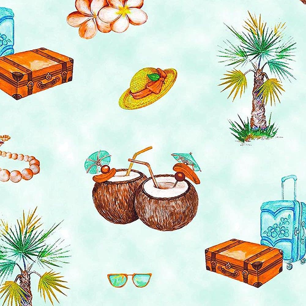 Coconut Vacation Prints 100% Cotton Quilting Fabric by The Yard (Green, Beige, Yellow)