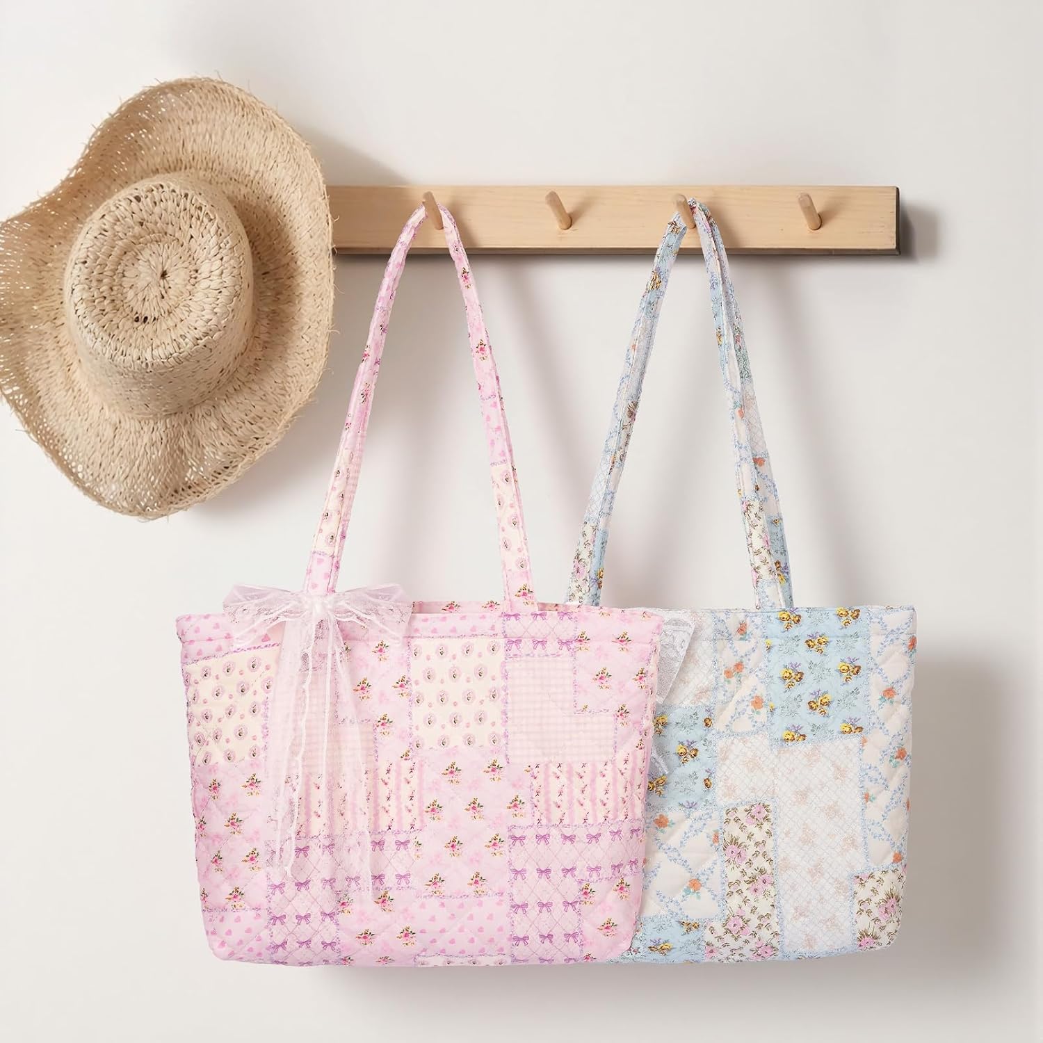 Quilted Small Tote Bag for Women, Lightweight Floral Shoulder Bag,Soft College Travel Work Bag Everyday Purse - Image 3