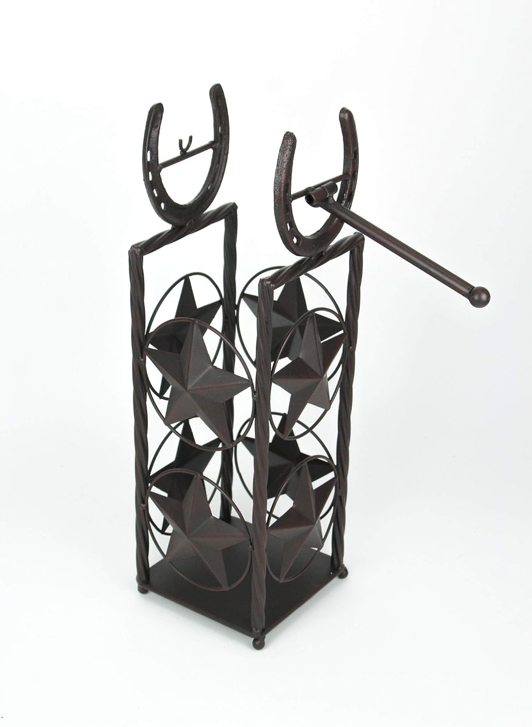Brown Metal Western Star and Horseshoe Floor Standing Toilet Paper Holder and Storage