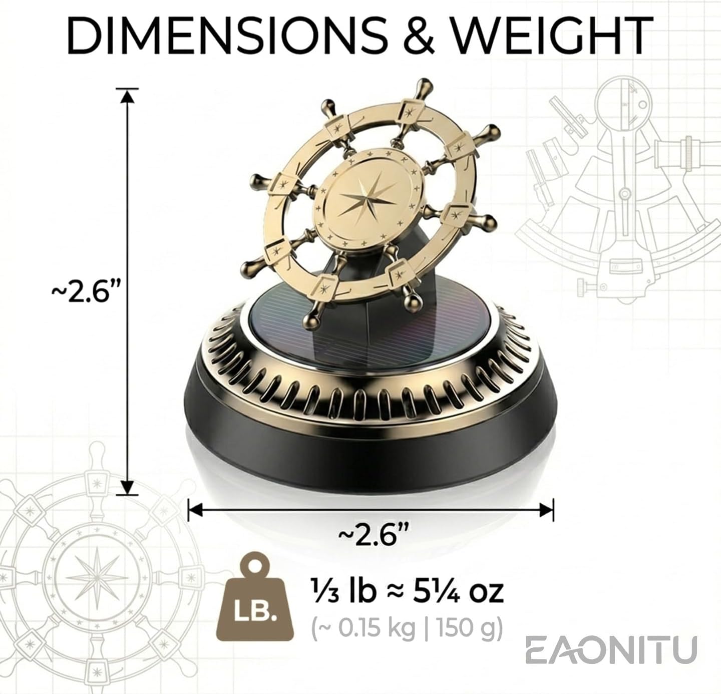 Solar Dashboard Spinner, Sun Powered Kinetic Car Diffuser Decoration, Automotive Accessories, Home Office Desk, Spring Birthday Gift Exchange, Fragrance & Aroma Cores Sold Separately (Captain's Wheel)