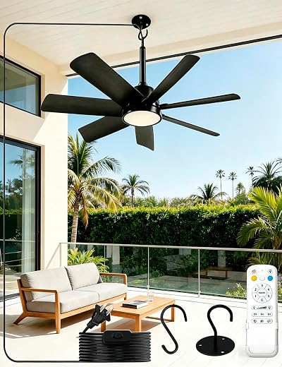 28'' Outdoor Ceiling Fans with Lights and Remote, LED Gazebo Hanging Fan with Hook, 3CCT 3000K-6500K Dimmable Gazebo Fan, 6-Speed Quiet Ceiling Fan with Timer for Patio, Porch, Pergola, Garage, Blaack