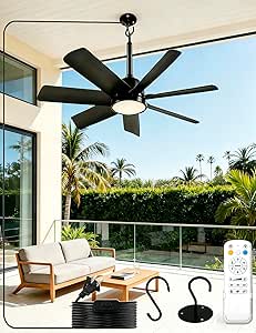 28 Inch Plug-In Outdoor Ceiling Fan with Lights and Remote, LED Gazebo Hanging Fan with Hook, 3CCT 3000K-6500K Dimmable Gazebo Fan, 6-Speed Quiet Ceiling Fan with Timer for Patio, Porch, Garage, Black