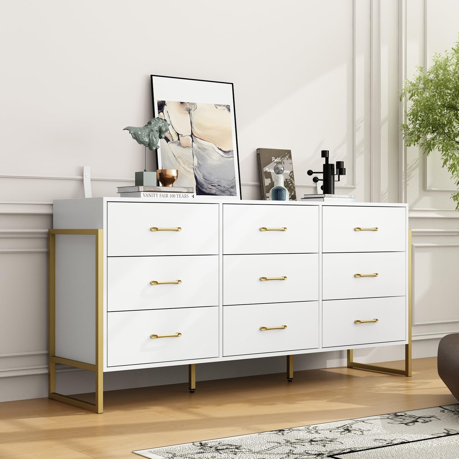 Amazon.com: Homsee Extra Large 9 Drawer Double Dresser with Metal Legs,  61.4" L Modern Wood Dresser Chest of Drawers with Wide Storage Space for  Bedroom, White : Home & Kitchen