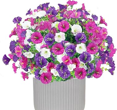 Artificial Flowers Outdoor, 6 Bundles Fake Plastic Artificial Faux Silk Flowers Plants Decoration for Outdoors Garden Home