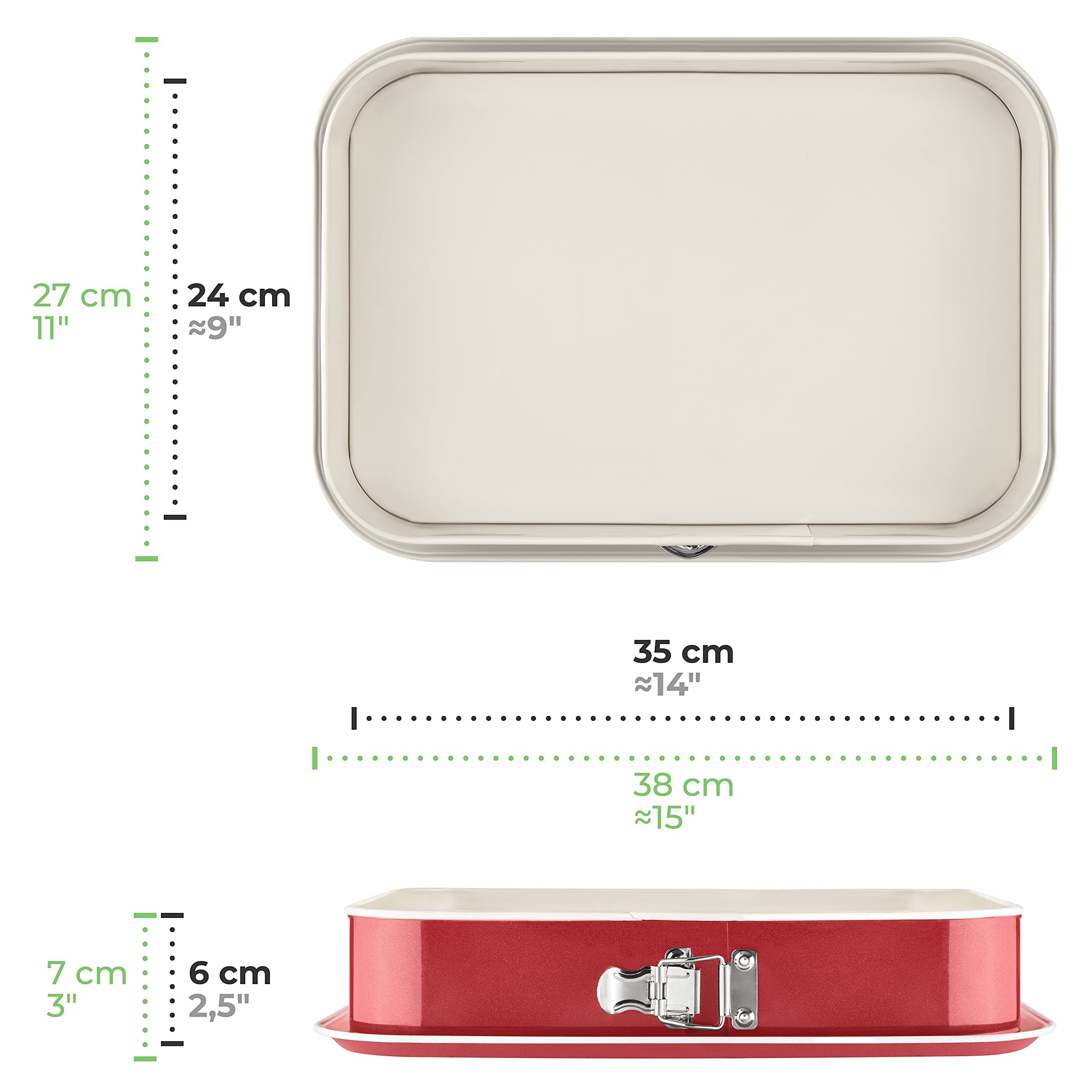 Grizzly Moule à charnière antiadhésif avec protection antifuite 35 x 24 cm Rouge/crème Grand moule à gâteau rectangulaire à bord haut