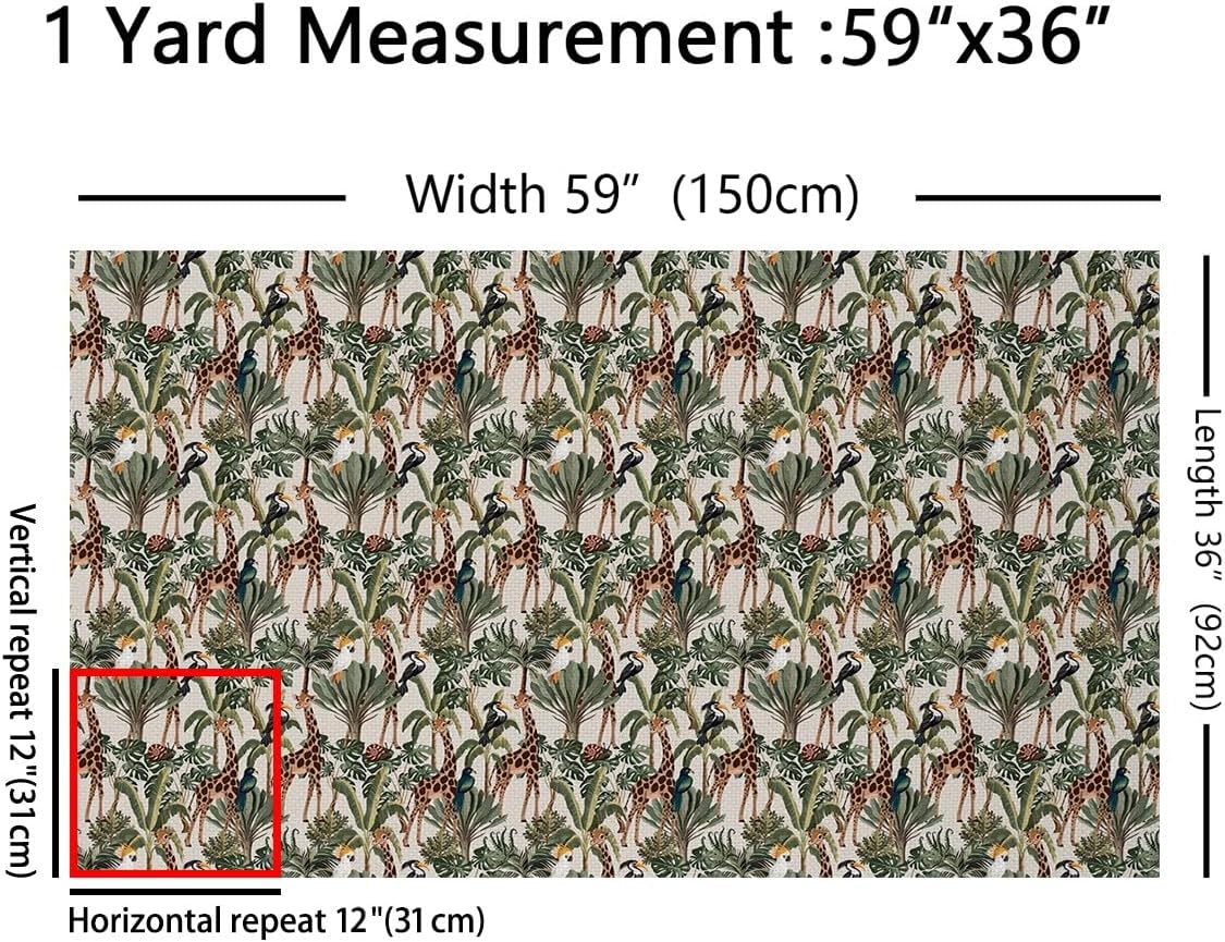 Wild Giraffe Fabric by The Yard Watercolor Palm Leaves Tropical Plants Fabric for Sewing Supplies Jungle Animal Western Rustic Style Fabric for DIY Upholstery and Home Accents 2 Yards,72" L x 59" W