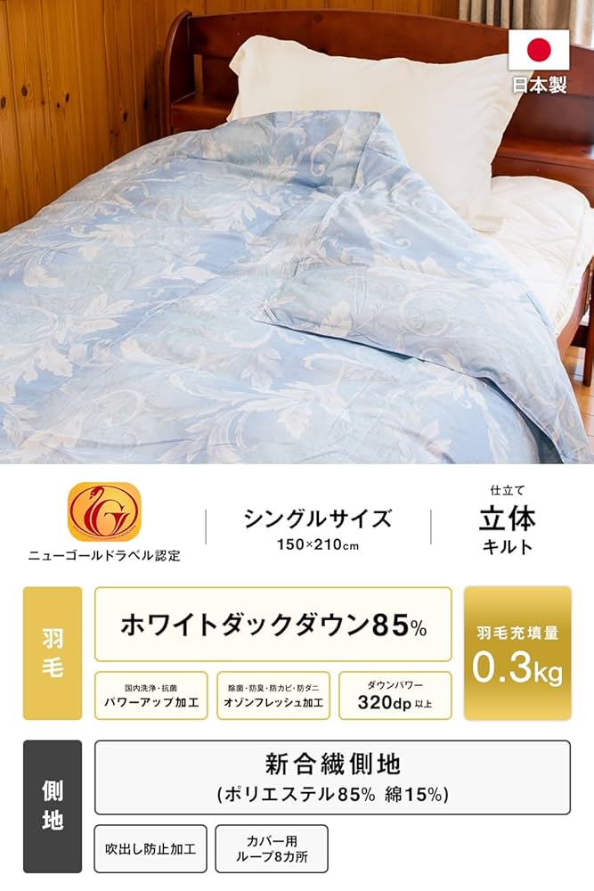 Amazon｜肌掛け(薄手) 羽毛布団 シングル 【ST23179柄 ブルー色】 羽毛