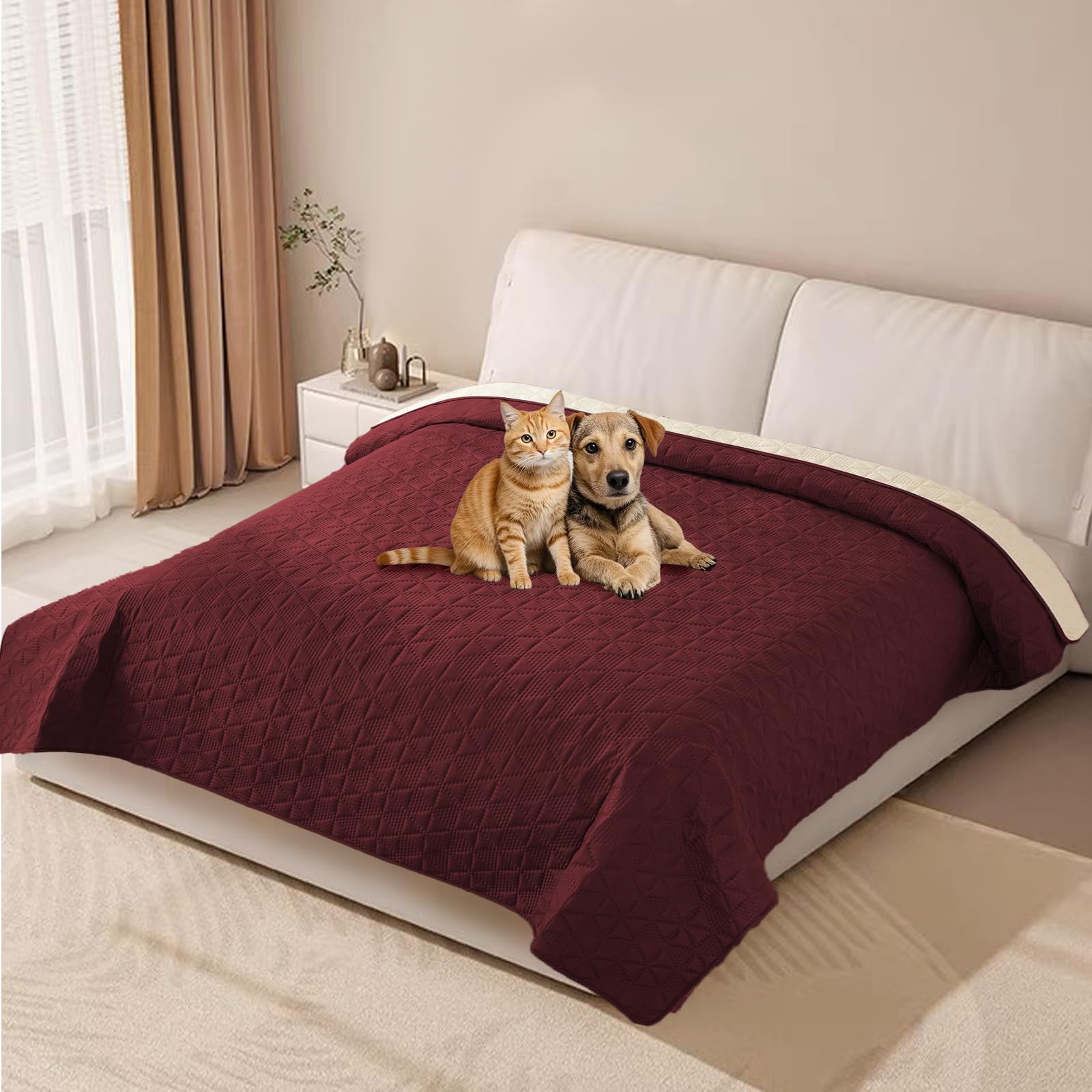 Taiyang 100% wasserdichte Sofabezug für Hund, Hundebettdecke, Hundebettabdeckungsschutz, Couchmöbelschutz für Kinder, Hund, Katze (Weinrot, 173-208cm(1 Pack))