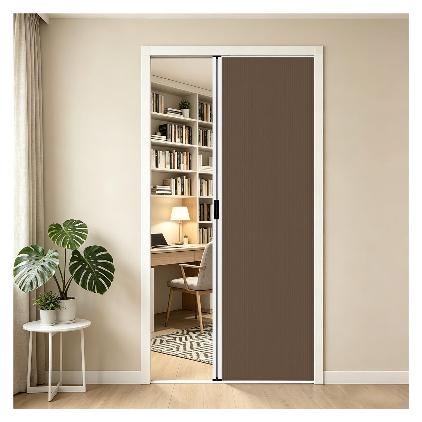 Space-Saving Study Accordion Door with Lock, No Drill Divider Screen for Closet Pantry Laundry Room, Customizable Flexible Interior Kitchen Folding Doors(Brown,150x200cm(59x79in))