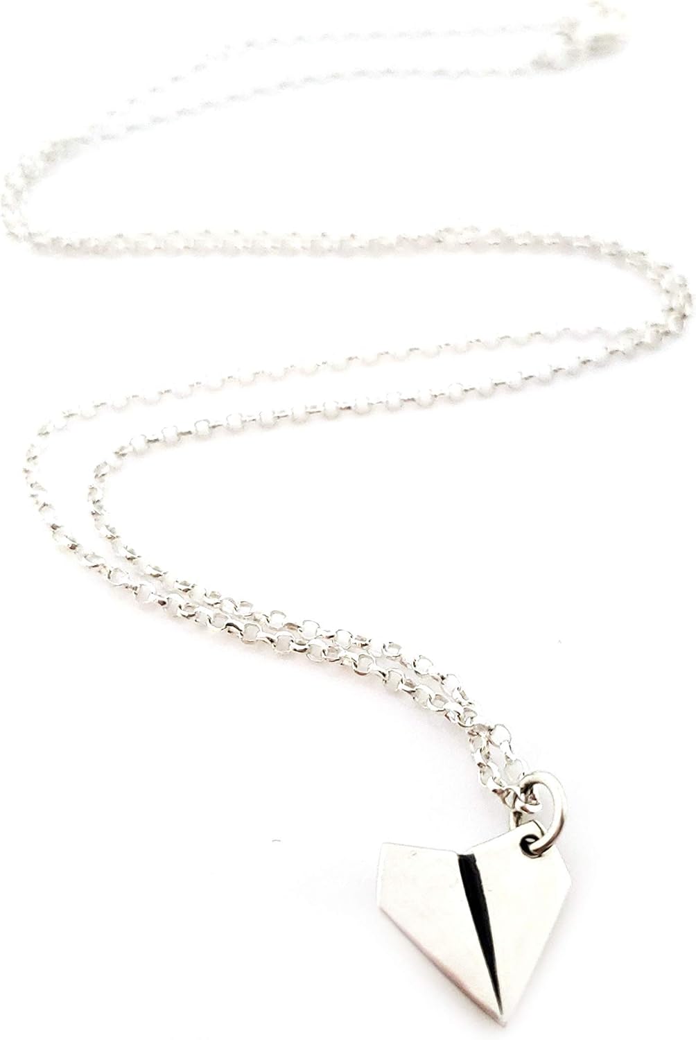 Sterling Silver Paper Airplane Necklace – Dainty Travel Charm Pendant on 18" Cable Chain – Handcrafted Gift for Traveler, Pilot
