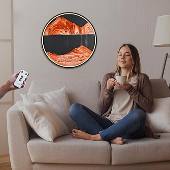 Wall Sconce with Moving Sand Art, 3D Deep Sea Sandscape Wall Mounted Lamps, 3 Color Dimming USB Port Sand Art Liquid Motion, Touch&Remote Control Wall Decor for Home Office Orange-blackground