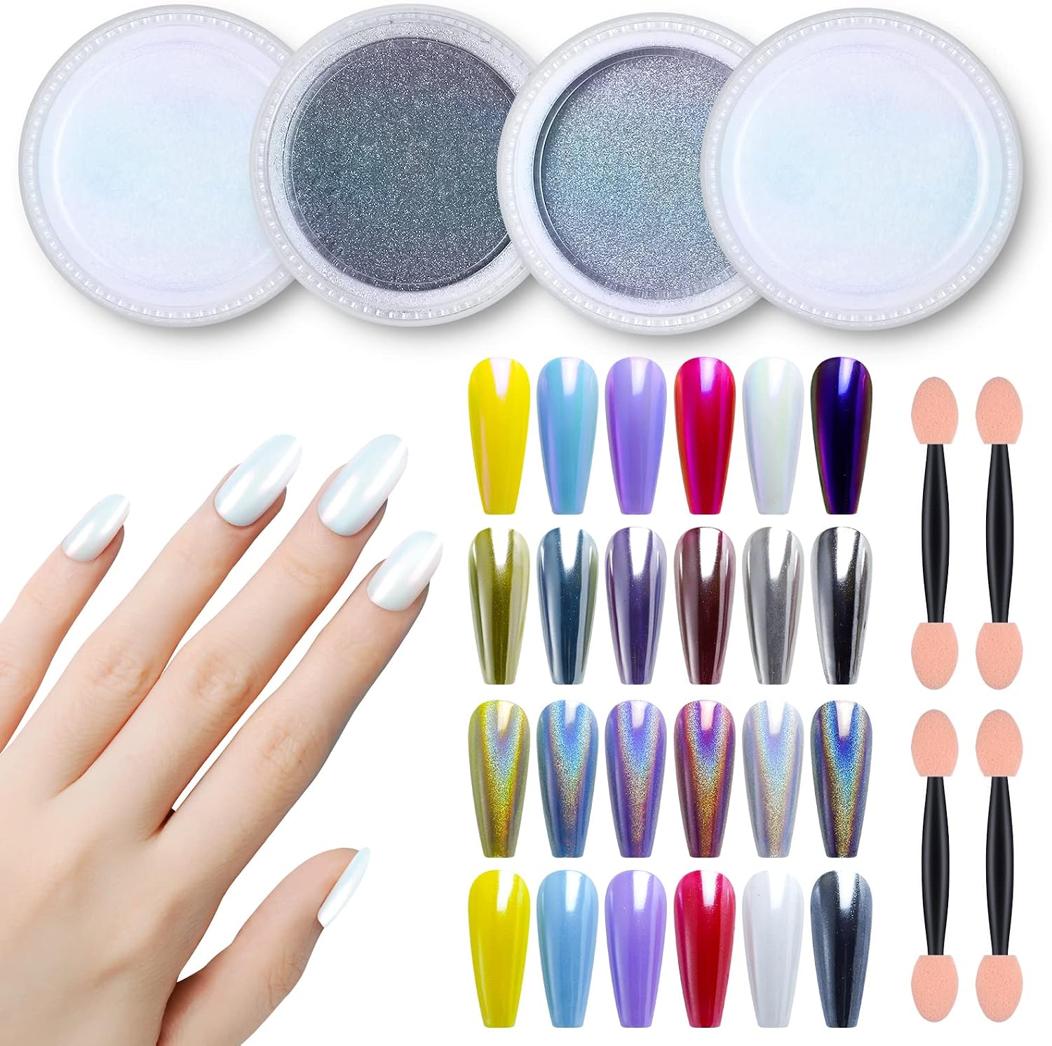 Artdone Chrome Nail Powder Metallic Mirror Effect Unicorn Holographic Mermaid Aurora Chameleon Pigment 1g/Jar for Nail Art…