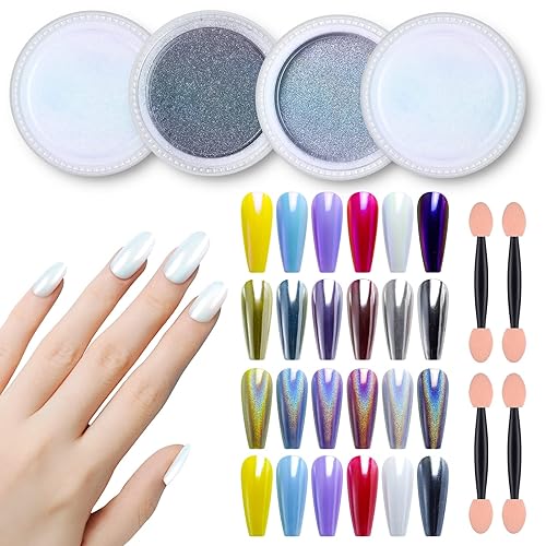 Artdone Chrome Nail Powder Metallic Mirror Effect Unicorn Holographic Mermaid Aurora Chameleon Pigment 1g/Jar for Nail Art Glitters…